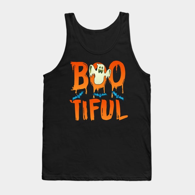 Cute Boo-tiful Ghost Bootiful Funny Beautiful Pun Tank Top by theperfectpresents